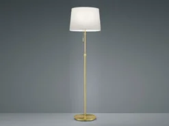 LED Stehleuchte Messing mit Stoffschirm Weiß, höhenverstellbar 138 - 180cm