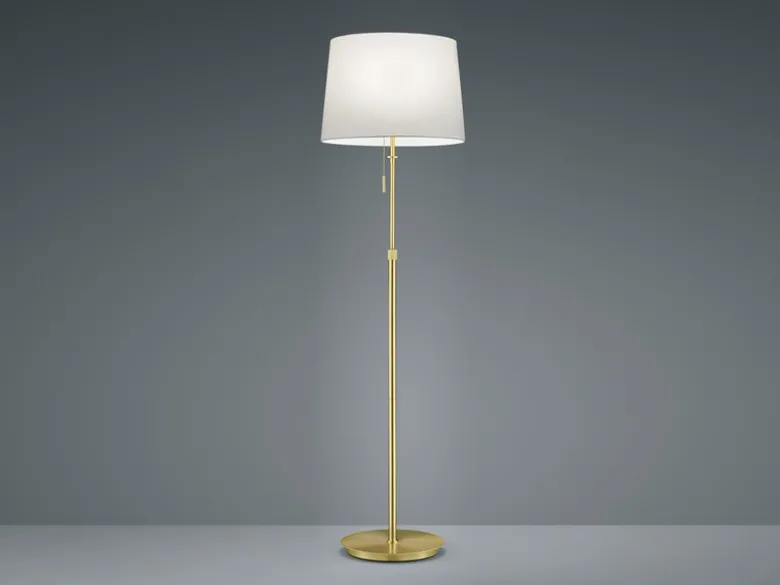 LED Stehleuchte Messing mit Stoffschirm Weiß, höhenverstellbar 138 - 180cm