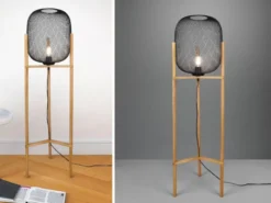 LED Stehleuchte Metall Gitterlampe Schwarz, Höhe 123cm Ø38cm
