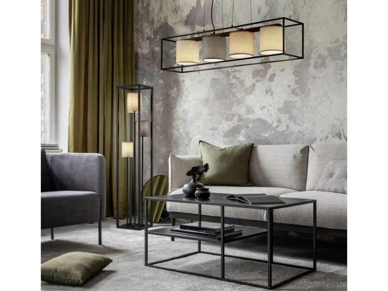 LED Stehleuchte Metall mit drei Stoffschirmen, Höhe 153cm