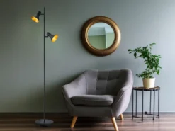 LED Stehleuchte Metall Schwarz/Gold 2 Spots schwenkbar - 144cm hoch
