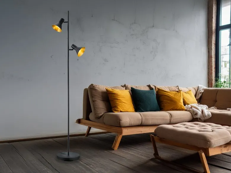 LED Stehleuchte Metall Schwarz/Gold 2 Spots schwenkbar - 144cm hoch