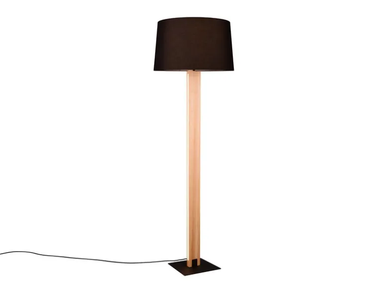 LED Stehleuchte mit beleuchtetem Holzkorpus und Stoffschirm, H: 150cm