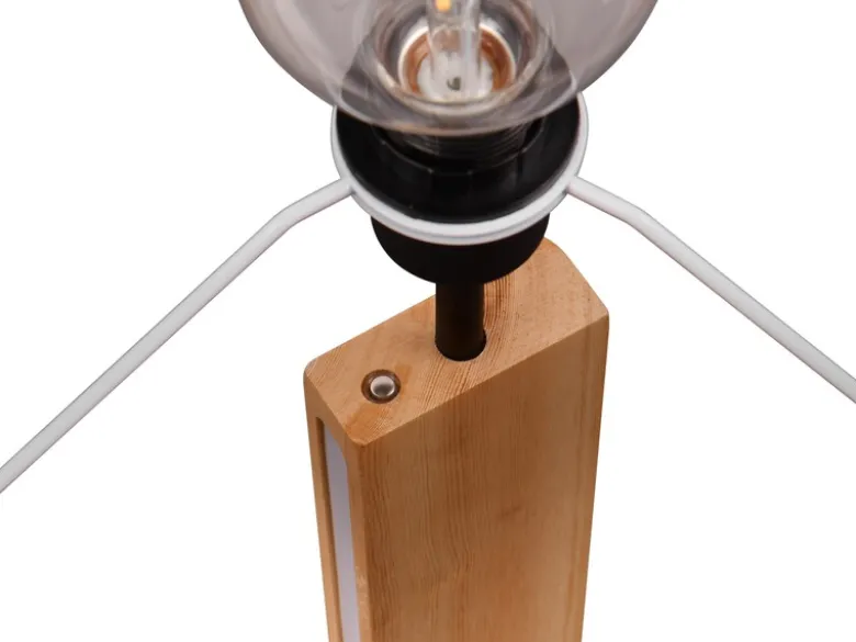 LED Stehleuchte mit beleuchtetem Holzkorpus und Stoffschirm, H: 150cm