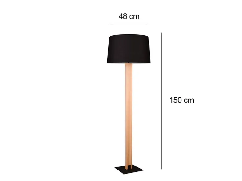 LED Stehleuchte mit beleuchtetem Holzkorpus und Stoffschirm, H: 150cm