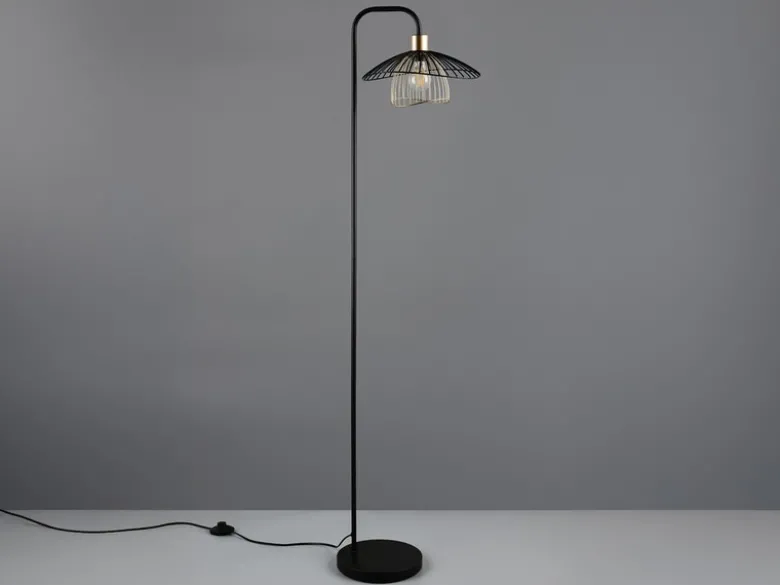 LED Stehleuchte mit Gitter Lampenschirm Schwarz Gold, Höhe 155cm