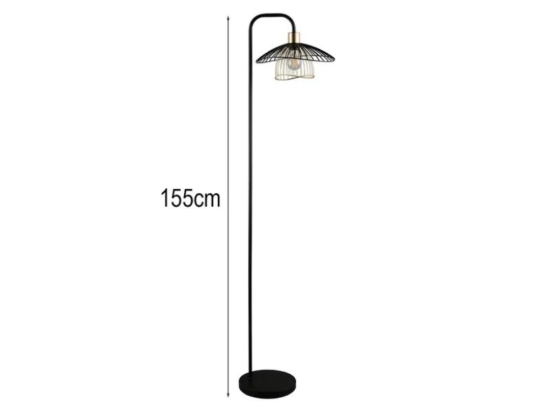 LED Stehleuchte mit Gitter Lampenschirm Schwarz Gold, Höhe 155cm