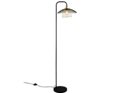 LED Stehleuchte mit Gitter Lampenschirm Schwarz Gold, Höhe 155cm