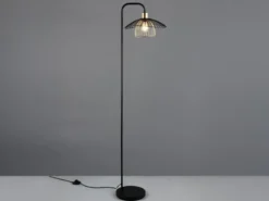 LED Stehleuchte mit Gitter Lampenschirm Schwarz Gold, Höhe 155cm