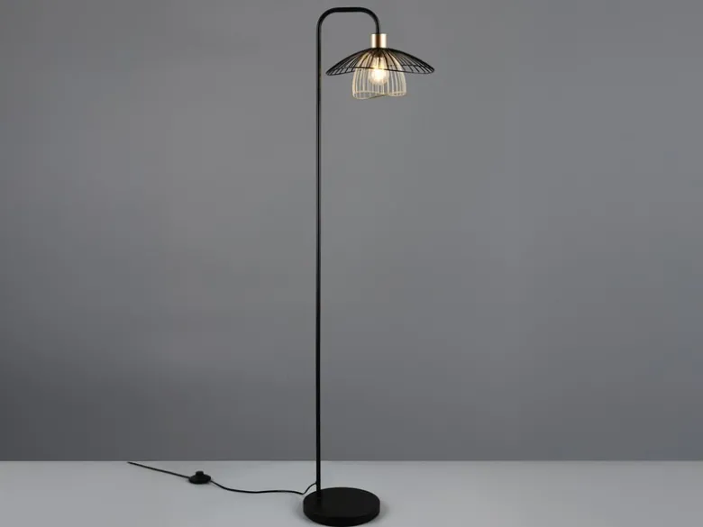 LED Stehleuchte mit Gitter Lampenschirm Schwarz Gold, Höhe 155cm