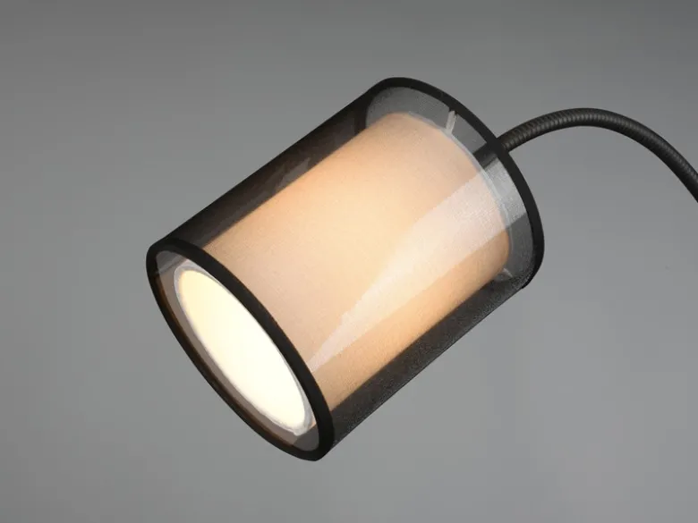 LED Stehleuchte mit Leselicht & Stoff Organza Schwarz innen Weiß, 174cm