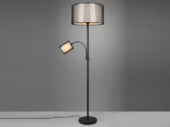 LED Stehleuchte mit Leselicht & Stoff Organza Schwarz innen Weiß, 174cm