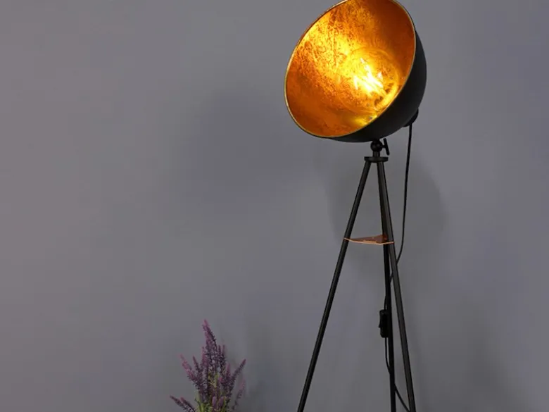 LED Stehleuchte mit schwenkbarem Schirm in Blättergoldoptik, Höhe 136cm