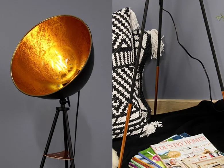 LED Stehleuchte mit schwenkbarem Schirm in Blättergoldoptik, Höhe 136cm