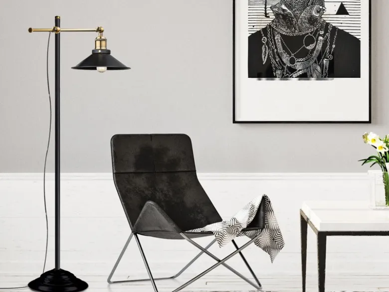 LED Stehleuchte mit schwenkbarem Metallschirm Schwarz, Höhe 155cm