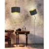 LED Stehleuchte mit Textil Lampenschirm Schwarz/Gold, Höhe 156cm