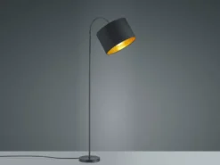 LED Stehleuchte mit Textil Lampenschirm Schwarz/Gold, Höhe 156cm