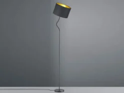 LED Stehleuchte mit Textil Lampenschirm Schwarz/Gold, Höhe 156cm