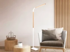 LED Stehleuchte NORRIS Weiß mit Holzelementen, Höhe 140cm