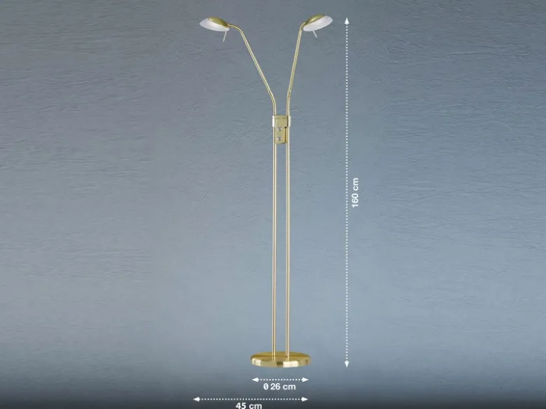 LED Stehleuchte POOL Messing 2-flammig dimmbar, Höhe 160cm
