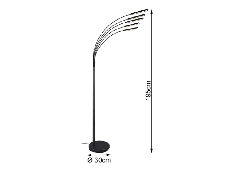 LED Stehleuchte REED 5 Arme Metall Schwarz, dimmbar - 195cm hoch
