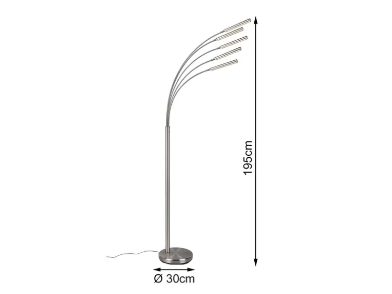 LED Stehleuchte REED 5 Arme Metall Silber, dimmbar - 195cm hoch