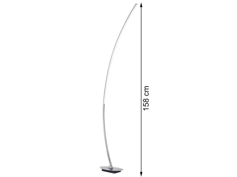 LED Stehleuchte SOLO gebogen Metall Silber gebürstet, Höhe 158cm