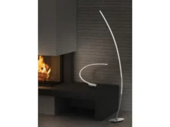 LED Stehleuchte SOLO gebogen Metall Silber gebürstet, Höhe 158cm