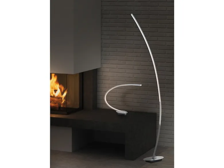 LED Stehleuchte SOLO gebogen Metall Silber gebürstet, Höhe 158cm