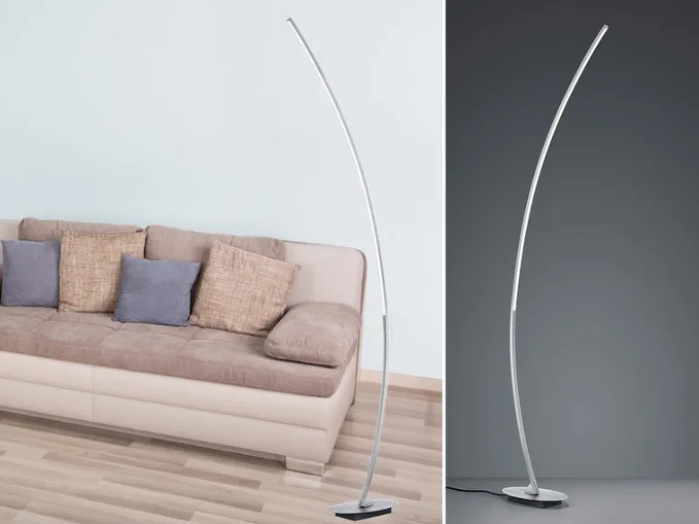 LED Stehleuchte SOLO gebogen Metall Silber gebürstet, Höhe 158cm