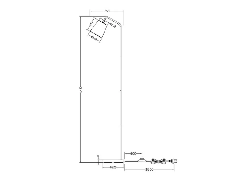 LED Stehleuchte Spot schwenkbar, Metall & Stoffschirm Schwarz/Gold, Höhe 148cm