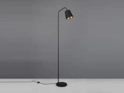 LED Stehleuchte Spot schwenkbar, Metall & Stoffschirm Schwarz/Gold, Höhe 148cm