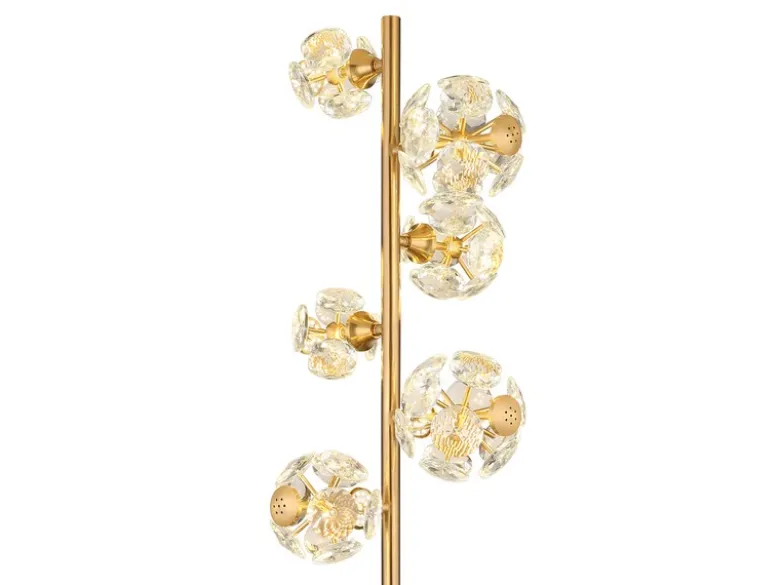 LED Stehleuchte VIRINA Gold mit fünf Kugeln aus K9 Kristallen, Höhe 155cm