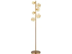 LED Stehleuchte VIRINA Gold mit fünf Kugeln aus K9 Kristallen, Höhe 155cm
