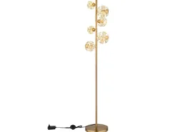 LED Stehleuchte VIRINA Gold mit fünf Kugeln aus K9 Kristallen, Höhe 155cm