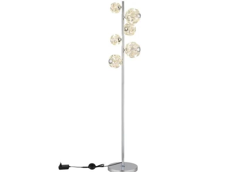 LED Stehleuchte VIRINA Silber Chrom mit fünf Kugeln aus K9 Kristallen, H: 155cm