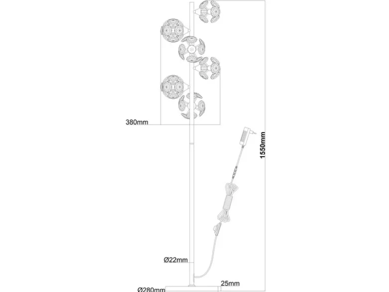 LED Stehleuchte VIRINA Silber Chrom mit fünf Kugeln aus K9 Kristallen, H: 155cm