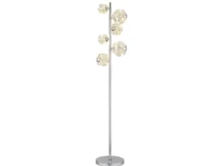 LED Stehleuchte VIRINA Silber Chrom mit fünf Kugeln aus K9 Kristallen, H: 155cm