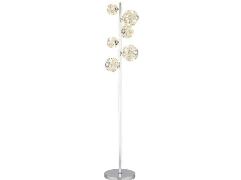 LED Stehleuchte VIRINA Silber Chrom mit fünf Kugeln aus K9 Kristallen, H: 155cm