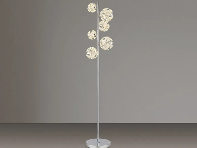LED Stehleuchte VIRINA Silber Chrom mit fünf Kugeln aus K9 Kristallen, H: 155cm