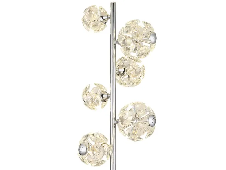 LED Stehleuchte VIRINA Silber Chrom mit fünf Kugeln aus K9 Kristallen, H: 155cm