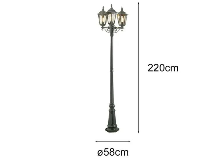 LED Straßenlaterne Aluminium Grün, E27 Gartenlaterne 3-flammig, Höhe 220cm