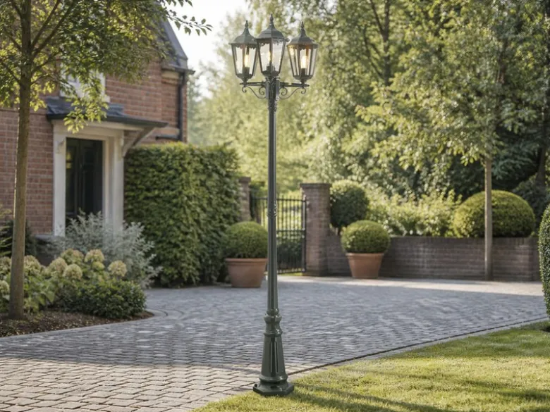 LED Straßenlaterne Aluminium Grün, E27 Gartenlaterne 3-flammig, Höhe 220cm