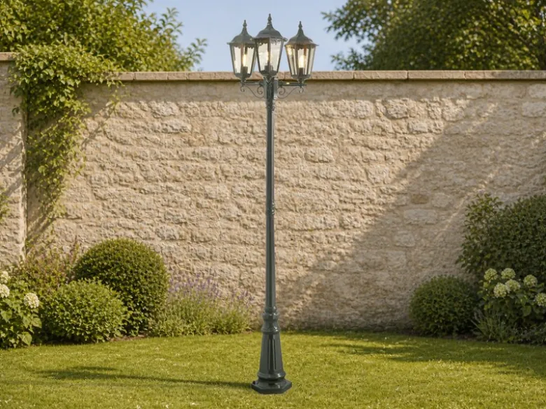 LED Straßenlaterne Aluminium Grün, E27 Gartenlaterne 3-flammig, Höhe 220cm