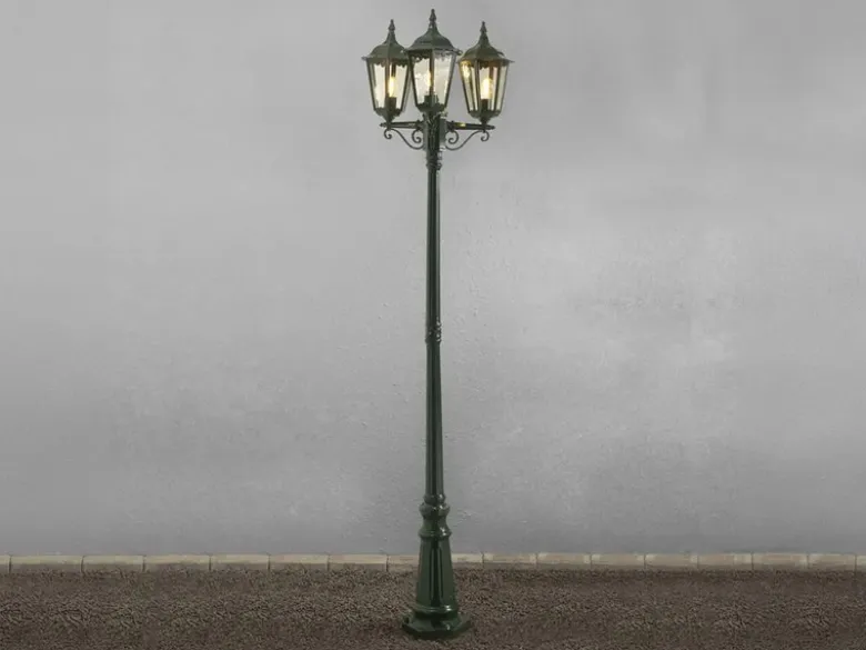 LED Straßenlaterne Aluminium Grün, E27 Gartenlaterne 3-flammig, Höhe 220cm