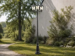 LED Straßenlaterne Aluminium Schwarz, E27 Gartenlaterne 3-flammig, Höhe 220cm