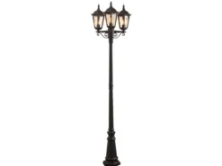 LED Straßenlaterne Aluminium Schwarz, E27 Gartenlaterne 3-flammig, Höhe 220cm