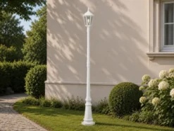 LED Straßenlaterne Aluminium Weiß, E27 Gartenlaterne 1-flammig, Höhe 210cm