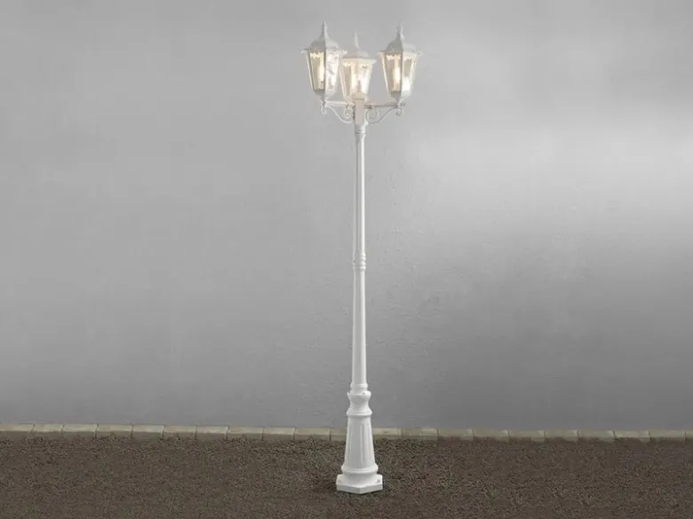 LED Straßenlaterne Aluminium Weiß, E27 Gartenlaterne 3-flammig, Höhe 220cm