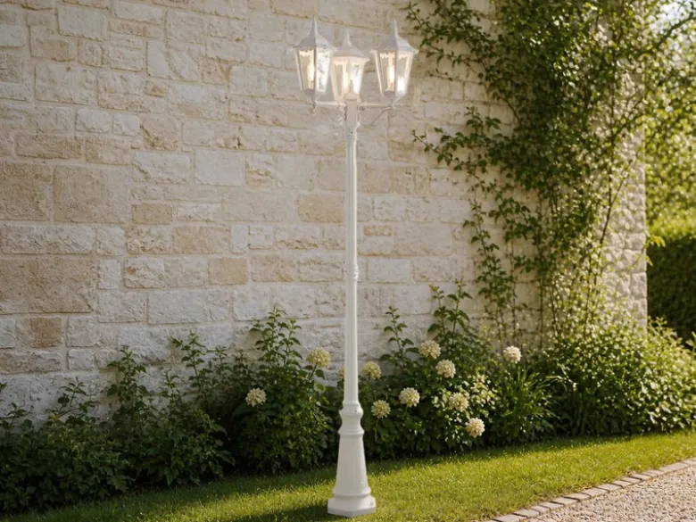 LED Straßenlaterne Aluminium Weiß, E27 Gartenlaterne 3-flammig, Höhe 220cm